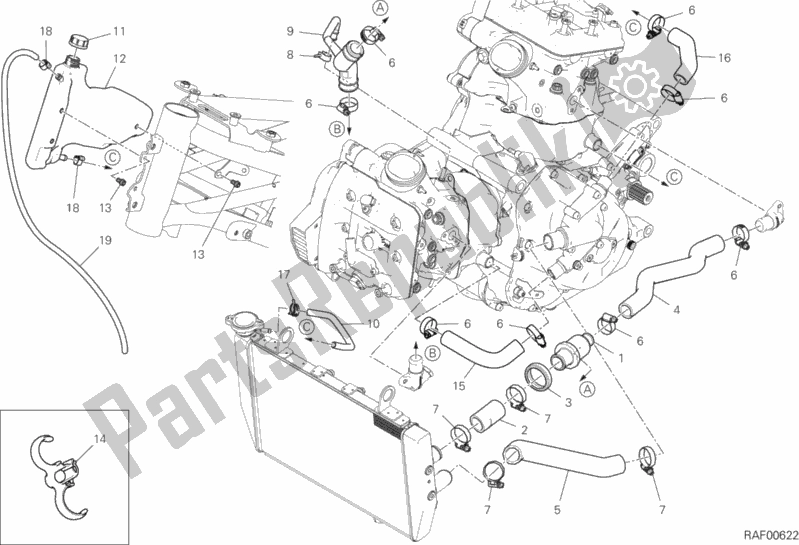 All parts for the Cooling Circuit of the Ducati Multistrada 1260 ABS 2018